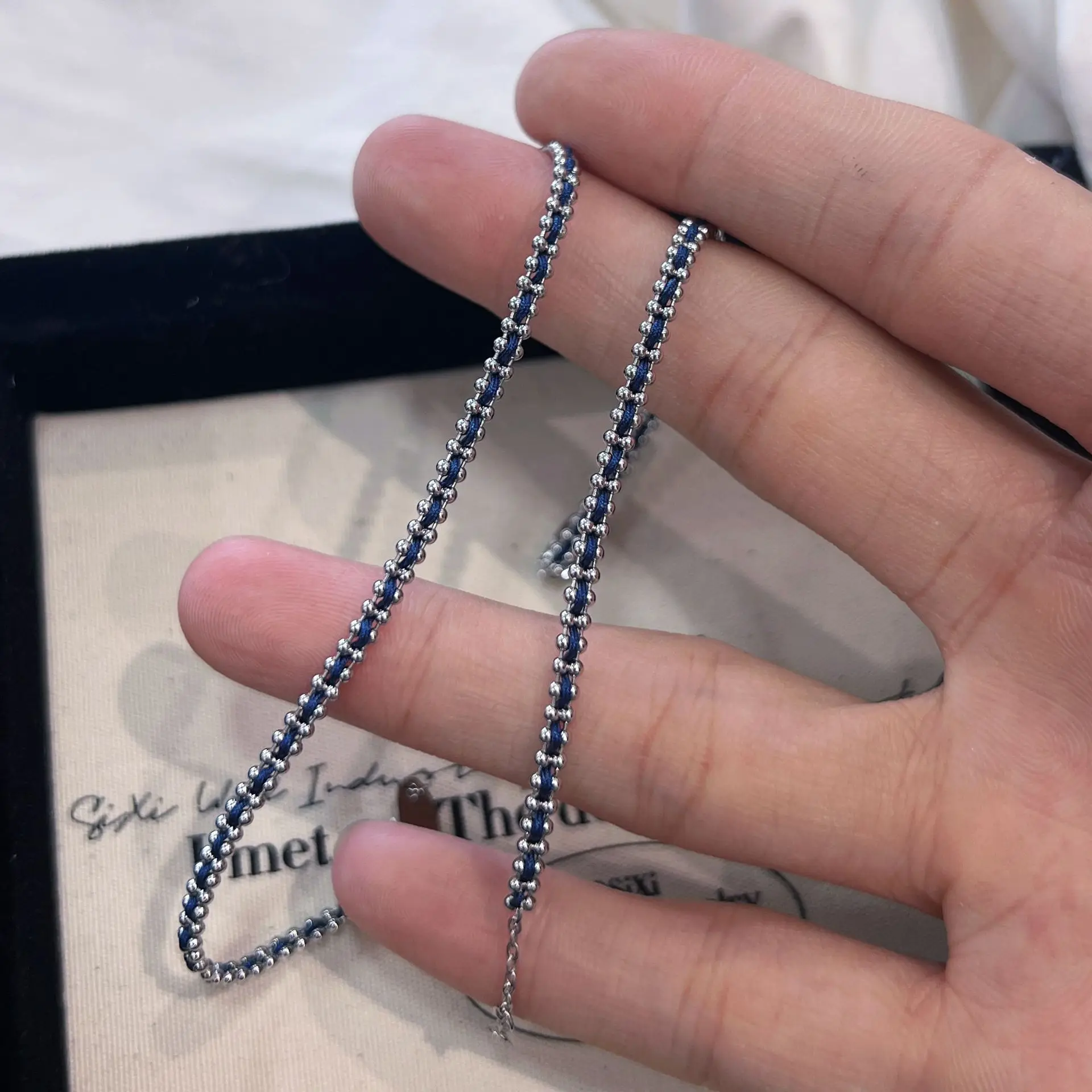Fashion Chain Braided Deep Blue Hand Rope bracelets femme Charms High Quality Glossy Bracelet Party silver 925 fine Jewelry