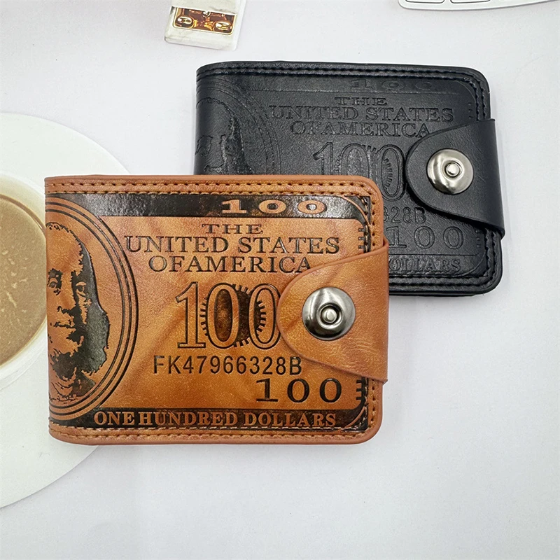 กระเป๋าสตางค์ผู้ชายกระเป๋าสตางค์ผู้ชาย 100 US Dollar PatternWallet ชายหนัง Walet Photo Card Holder กระเป๋าสตางค์ความจุขนาดใหญ่