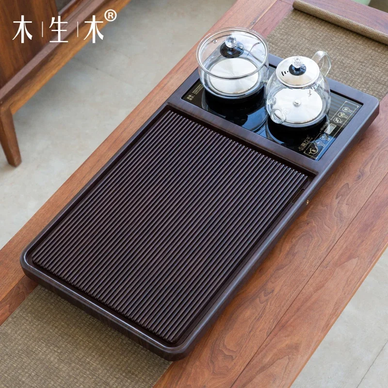 Solid wood tea tray, bakelite style integrated automatic water supply electric stove set, household   sea new Chinese