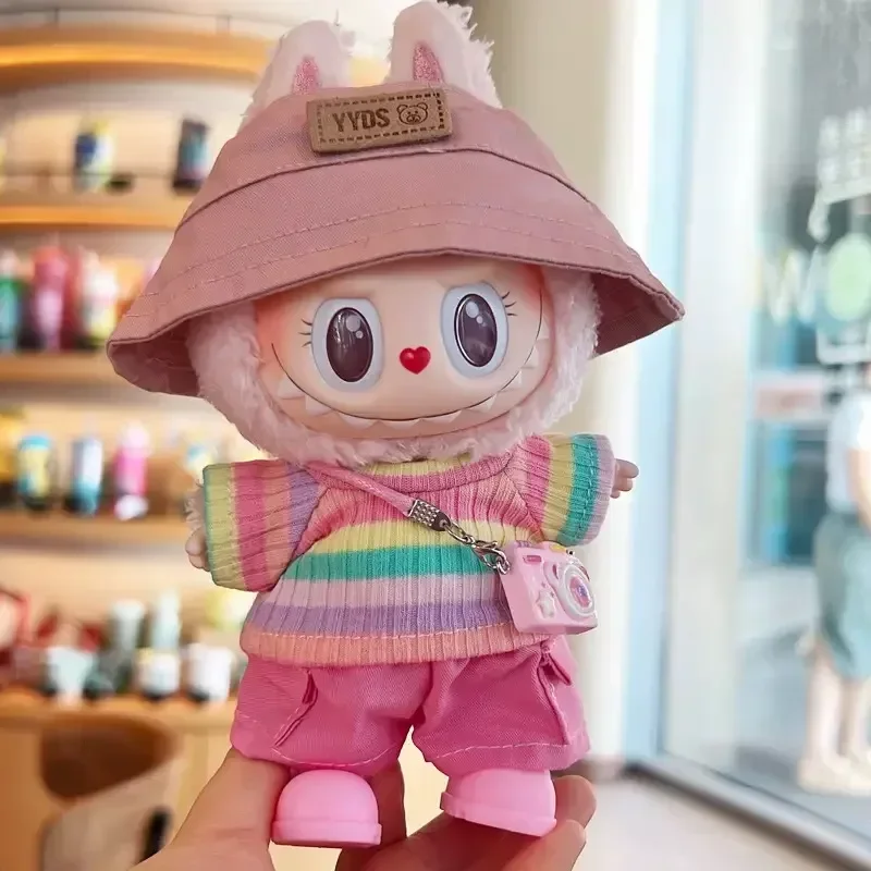 Pour 17 cm Labubu Mini poupée vêtements Labubu poupée tenue accessoires V1 V2 V3 génération vinyle poupées rayé T-Shirts Cargo pantalon