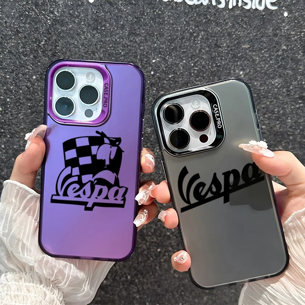 Роскошный Матовый серебристый чехол Vespa с логотипом автомобиля для IPhone 15 14 13 12 11 Pro Max Plus XS X противоударный жесткий чехол