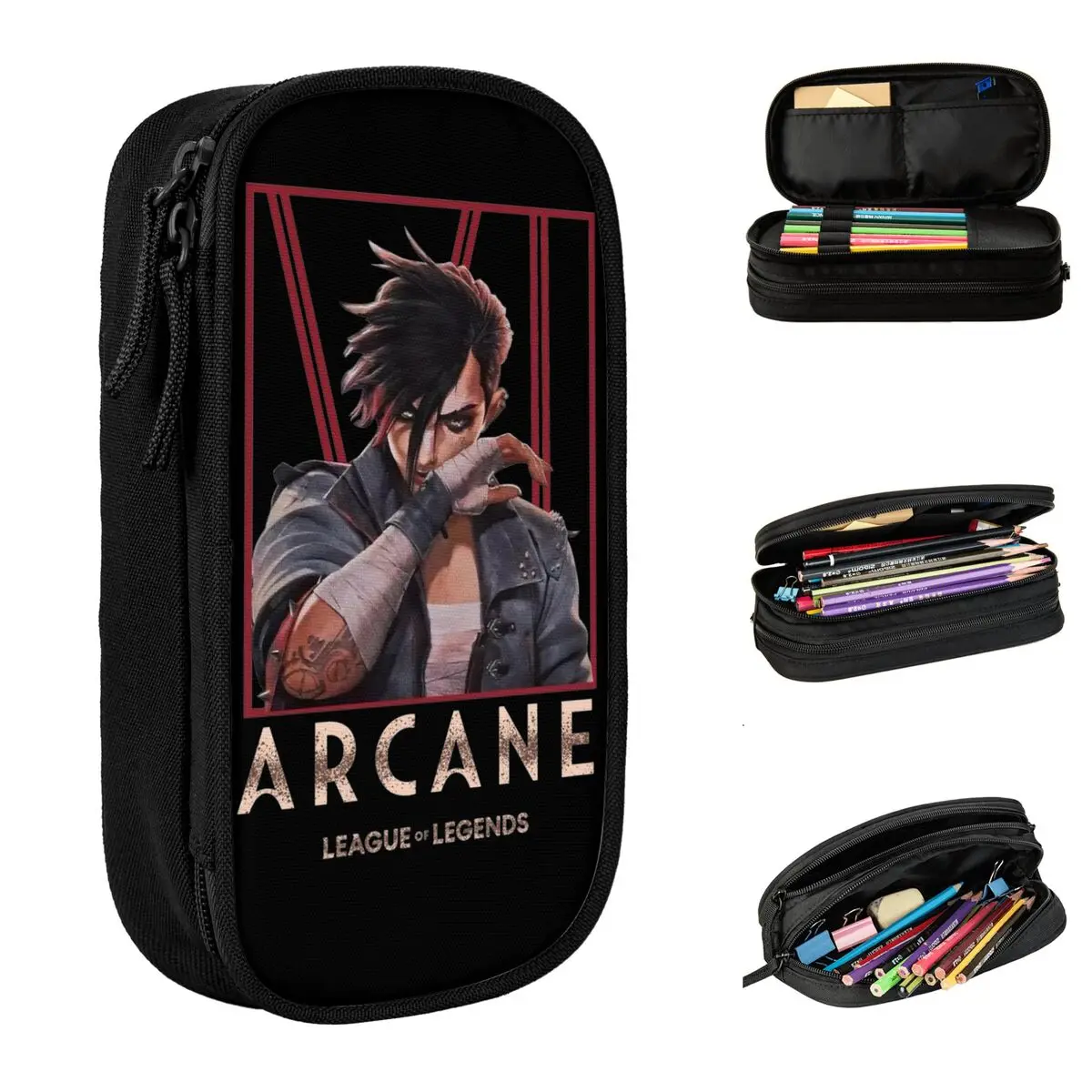 Vi Arcane Violet Character Movies Pencil Case Pen Box Pencil Bags Student Big Capacity Office Zipper Pencilcases