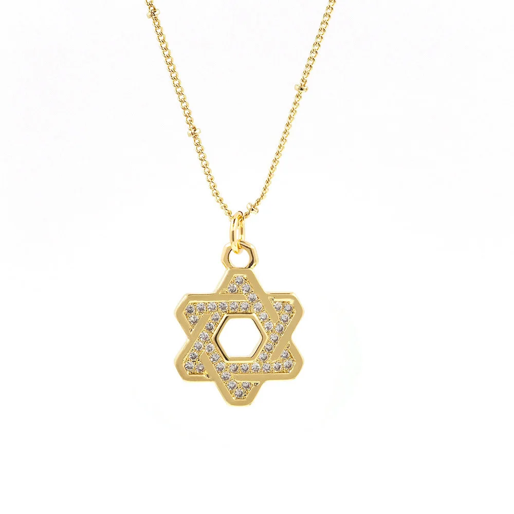 New Star Of David Necklace CZ Shield David Pendant Israel Solomon Seal Gold Plated Long Chain For Women Jewish Religious Jewelry