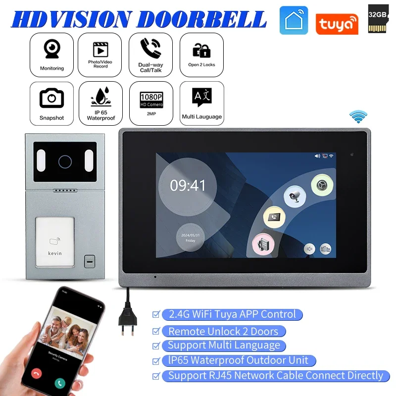 

Limited-time Promotion 7 Inch Tuya Wifi HD 1080P IP Video Doorbell Videocitifono RJ45 Interface for Single House