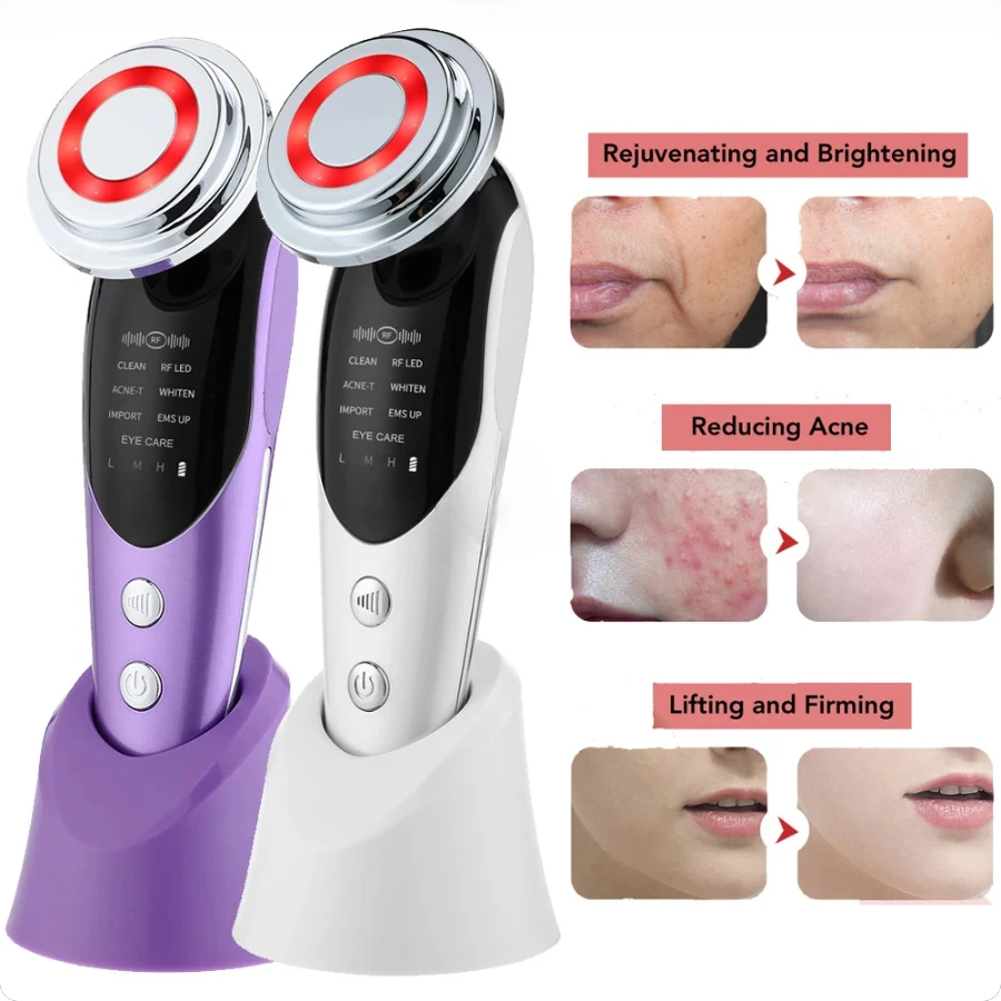 

7 in 1 Face Lifting Device RF EMS LED Light Therapy Skin Rejuvenation Anti Aging Wrinkle Removal Facial Massager Beauty Apparatu