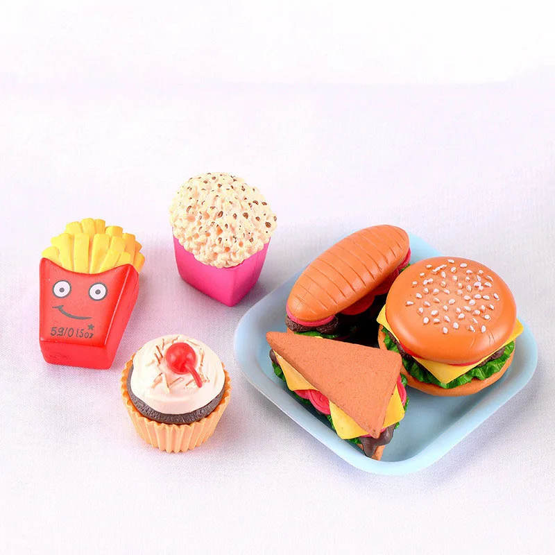 6Pcs Simulation Food Kitchen Toy Pretend Play Cooking Hamburger Fries Miniature Model Fake Bread Fast Food Kids Educational Toys