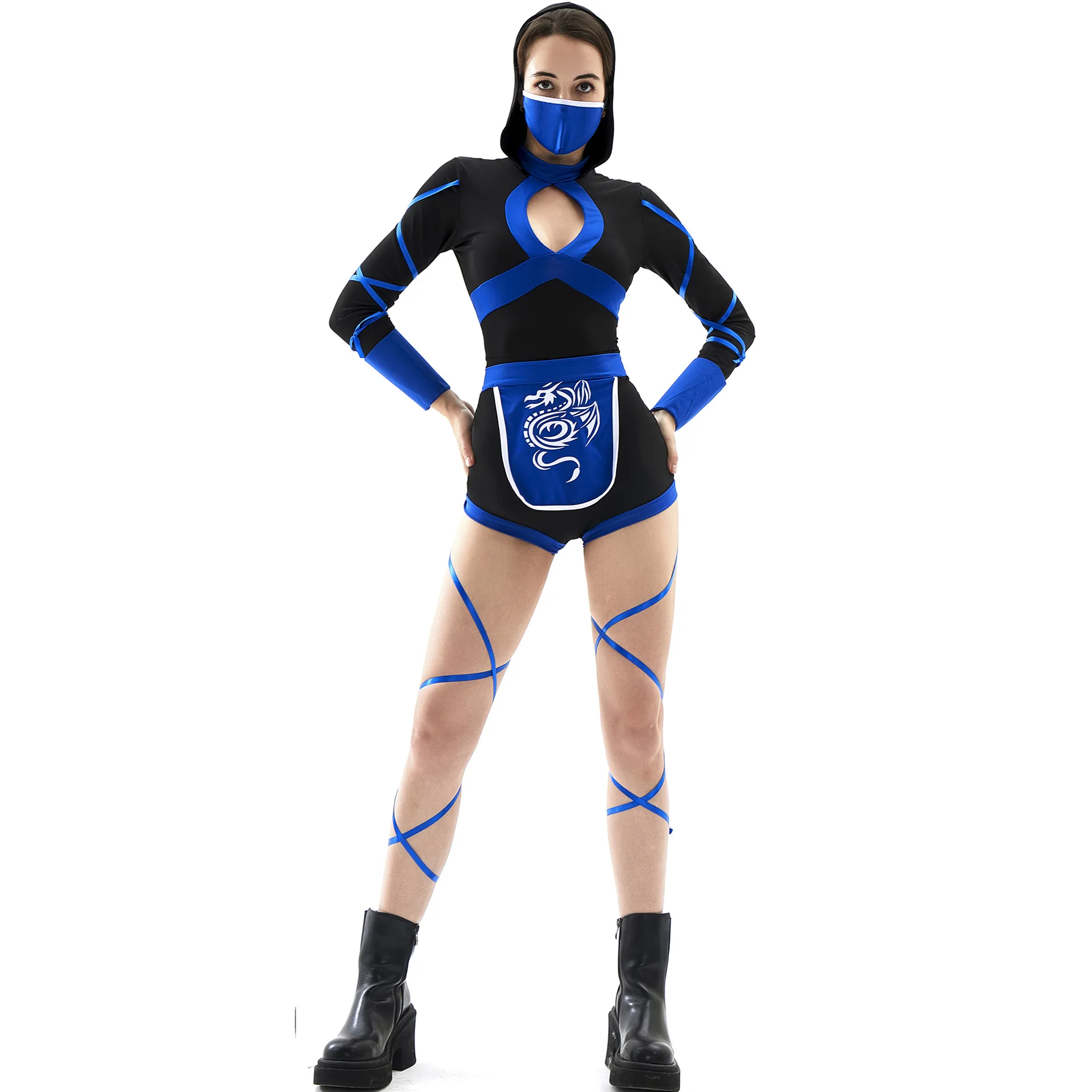 Costume d'Halloween Ninja Sexy pour Femme Adulte, Anime Dragon Ninja Cosplay, Vêtement une Pièce, Combinaison Uniforme Sexy Trempé