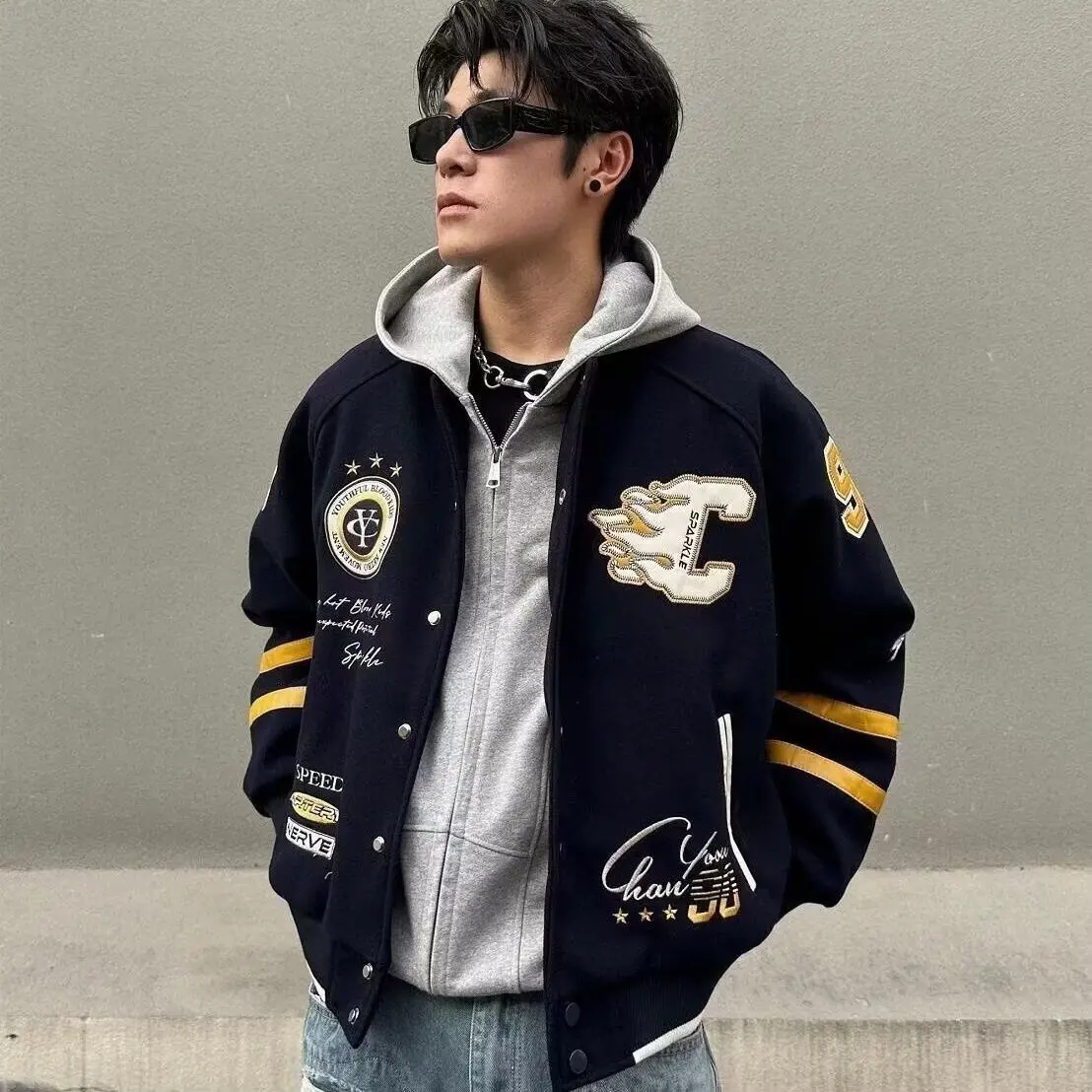 

Мужские и женские американские бейсбольные куртки с вышивкой в стиле ретро, уличный школьный стиль, свободные спортивные нишевые куртки