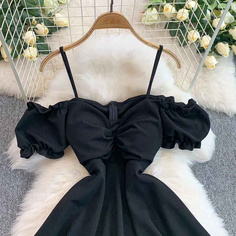 Sommer Sexy Tiefem V Spaghetti Strap Kleid Einfarbig Off Schulter Dünne A-linie Kurze Kleider Club Tragen Weibliche Party Kleid