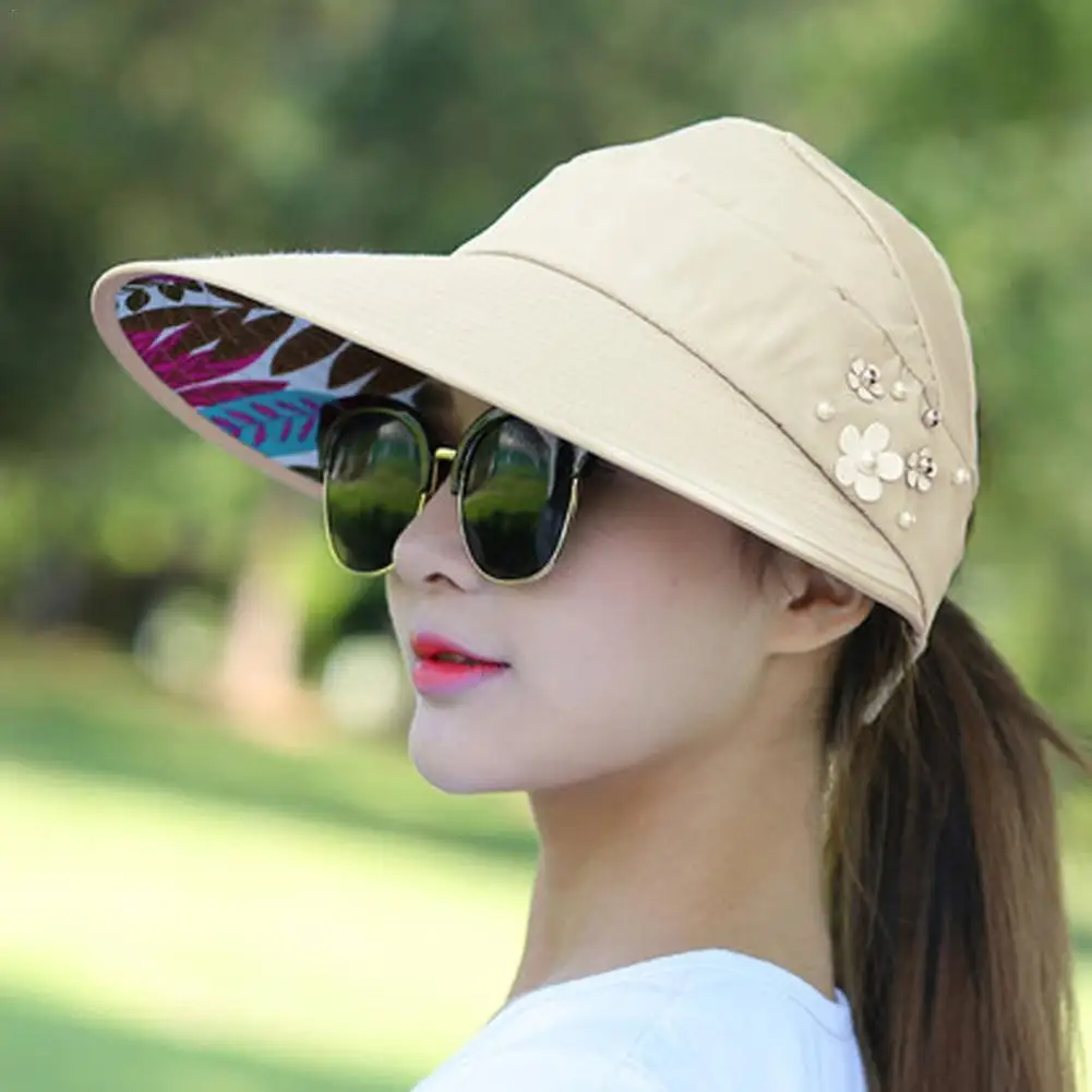 Wide Brim Beach Sun Visor Adjustable Hat Golf Sun Cap Summer Outdoor Leisure Hat Ladies UPF50+ UV Protection Casual Baseball Cap