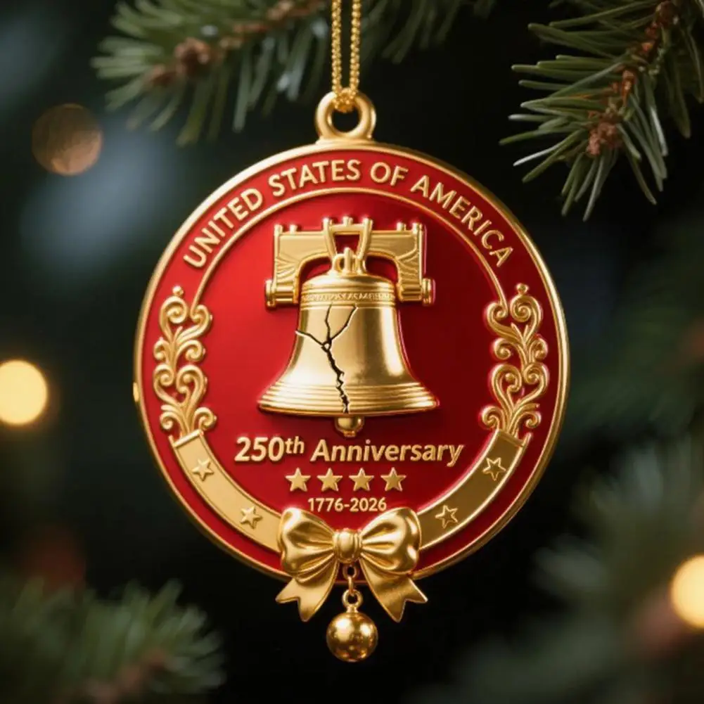 3Pcs Christmas Tree Pendant U.S. 250th Anniversary Bell Ornament Festive Atmosphere Creators with Hanging Rope Home Decor