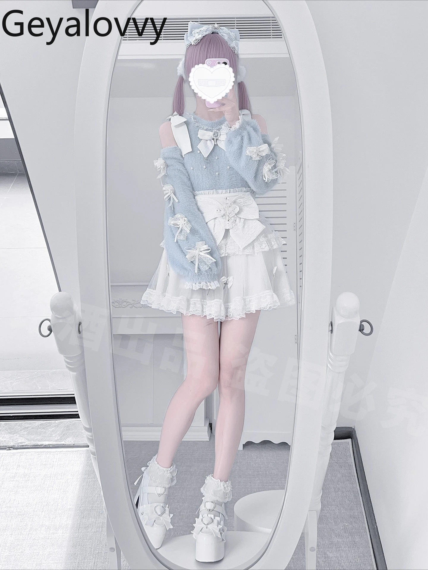 

Японский субкультура Y2K, осенне-зимний однотонный короткий свитер с открытыми плечами и длинными рукавами и бантом, юбка с высокой талией, комплект из двух предметов