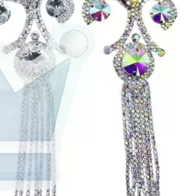 Gold Silver Crystal Rhinestone Fringe Shoulder Badge Shiny High Quality Applique for Daily Outfit Upgrade