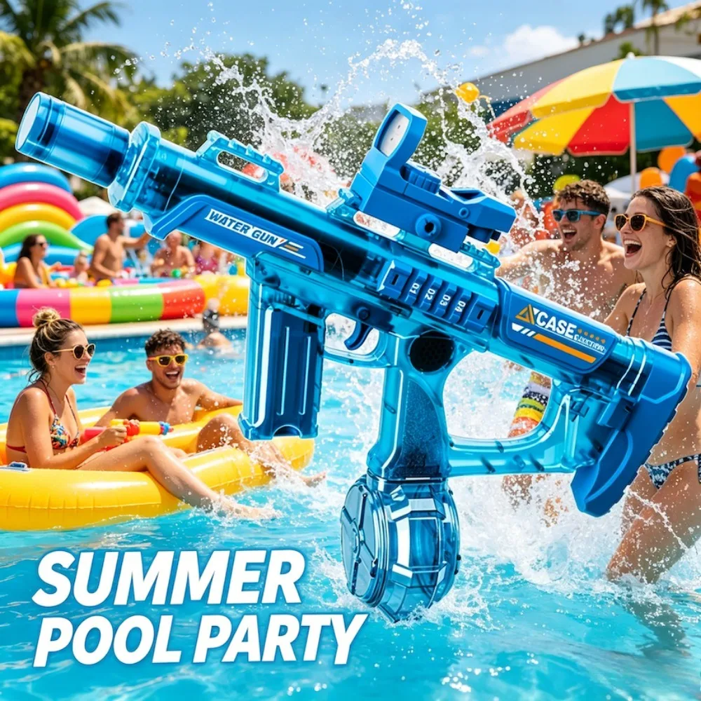 

Electric Water Gun Toy with Light Silencer Long Range Automatic Continuous Shooting Summer Outdoor Beach Pool Game for Holiday