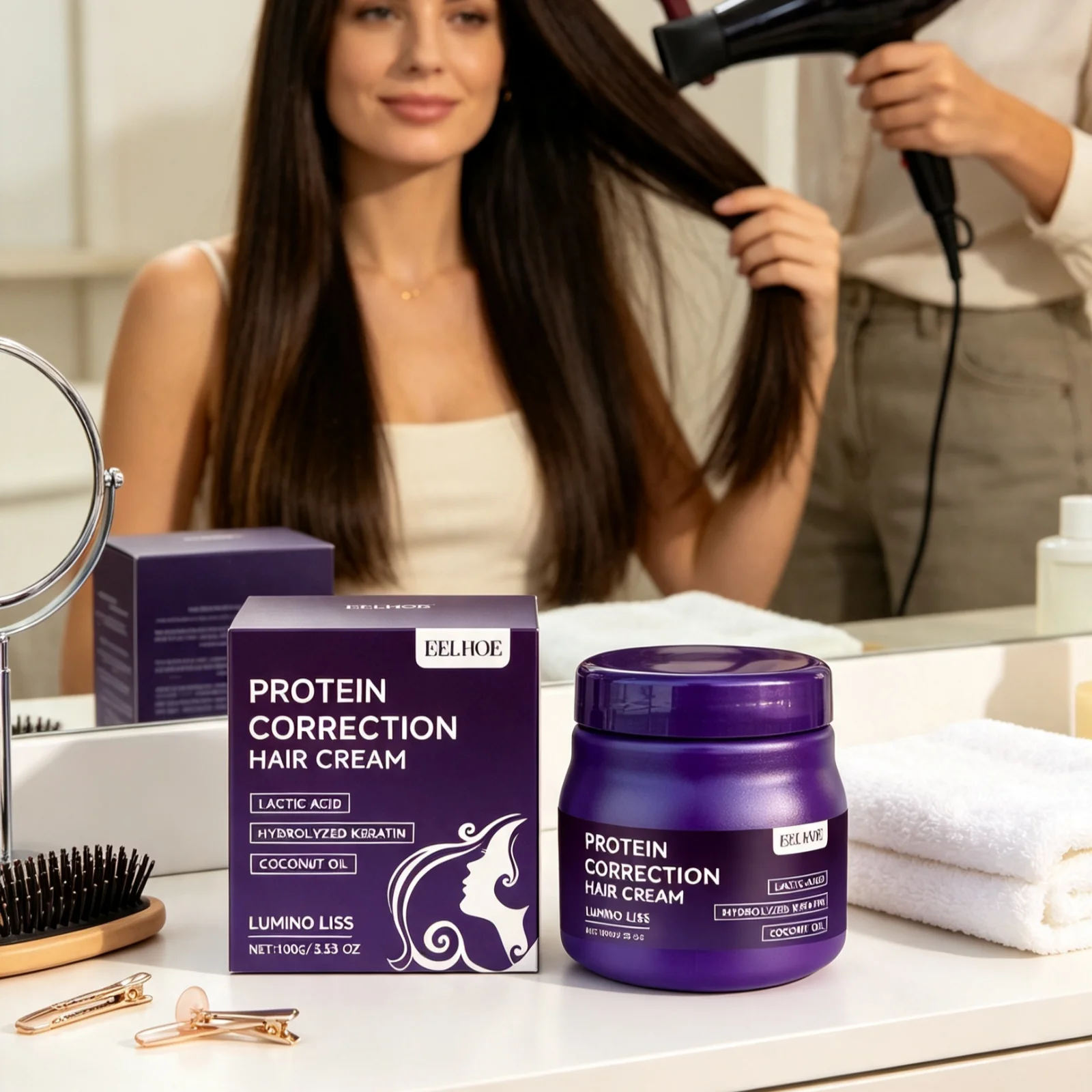 EELHOE Protein Correction Straight Hair Cream Smooth Frizzies Deep Moisturizing Improve Dry Gentle Repair Damaged Hair Mask 100g