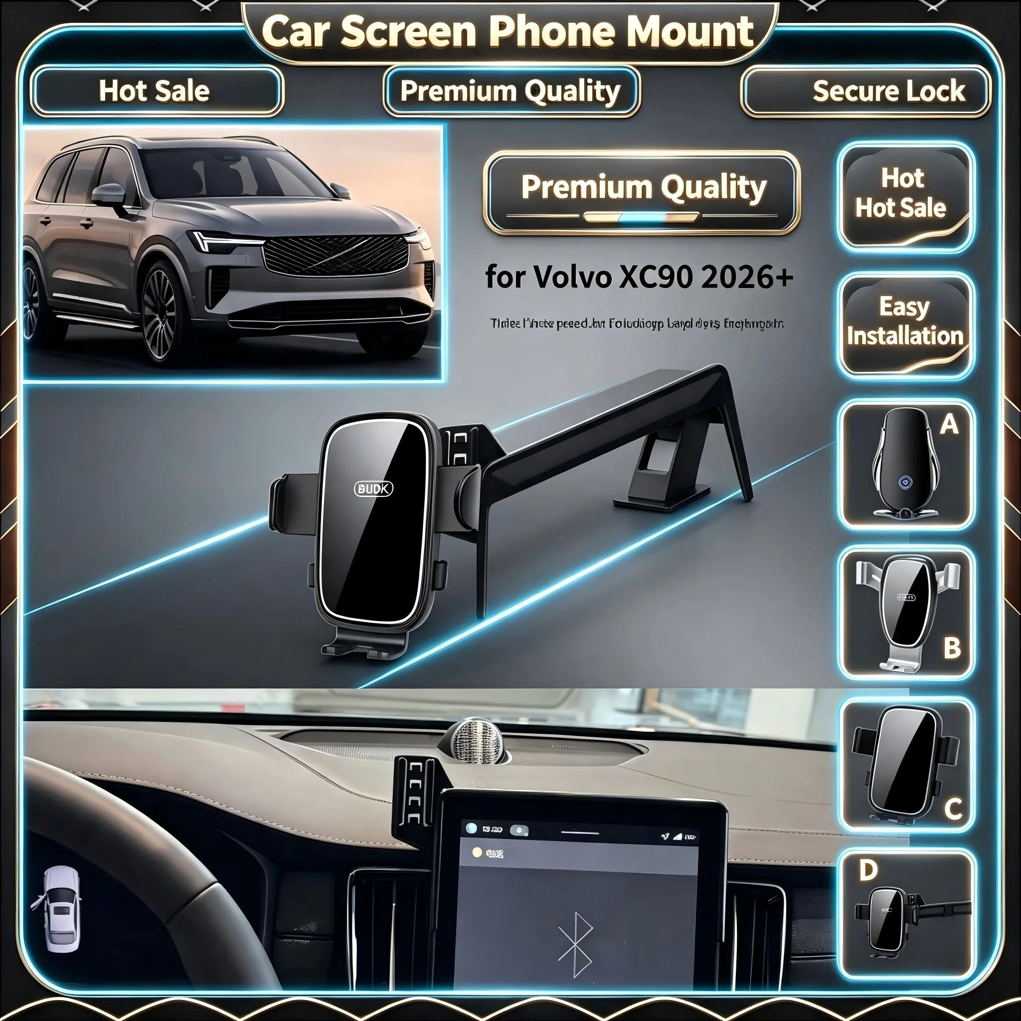 360 Adjustable Car Screen Phone Holder For Volvo XC90 2026+ GPS Navigation Stand Stable Mobile Bracket