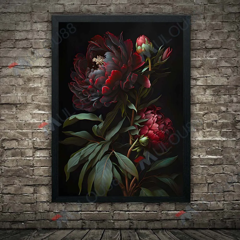 Moody Floral Botanical Moth Gothic Wall Art Canvas Painting Magic Plant Dark Academia Art Poster And Print Home Decor Unframed
