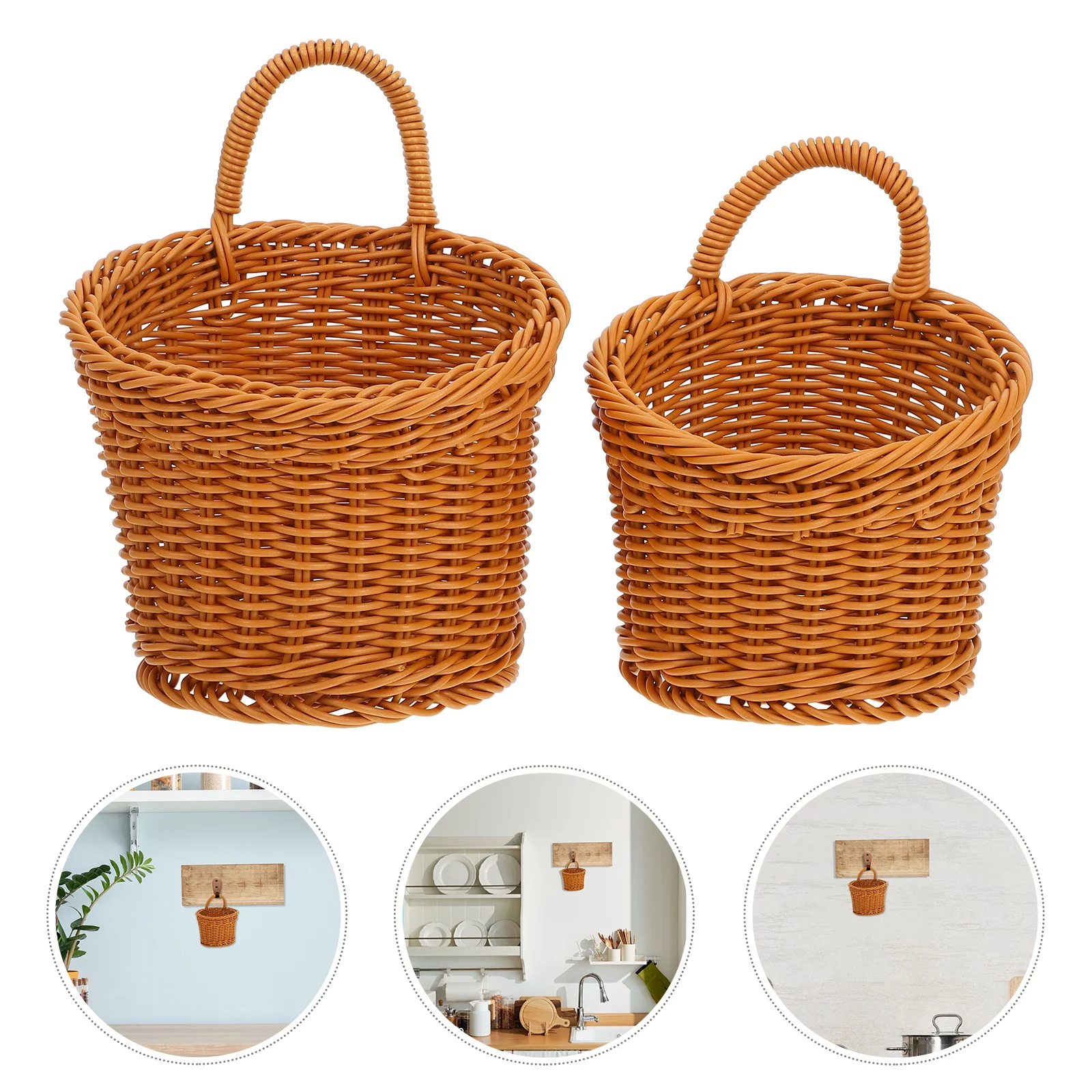 

2 Pcs Onion Ginger Garlic Storage Basket Wall Hanging Wicker Vegetable for Kitchen Plastic Woven Baskets