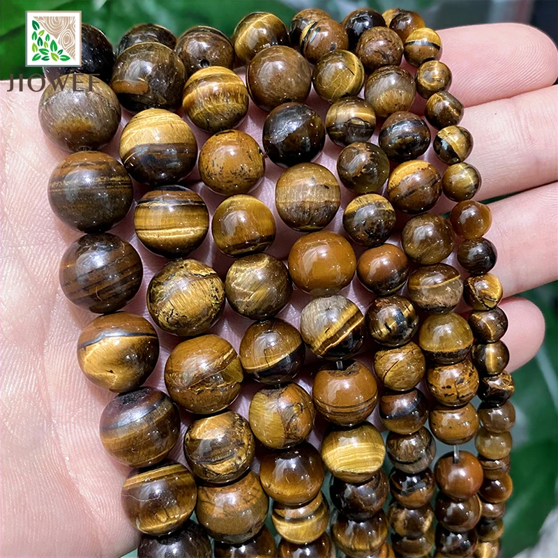 Natural Brown Gold Tiger Eye Stone Beads Round Loose Beads For Jewelry Making  DIY Bracelet Earrings 15