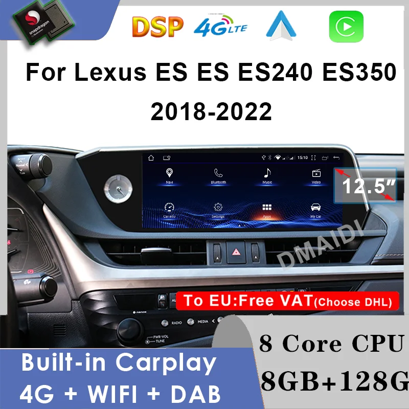 

12.5" Qualcomm For Lexus ES ES200 ES250 ES350 ES300H 2018-2022 Android 12 Car Radio CarPlay Multimedia Video Player Auto radio