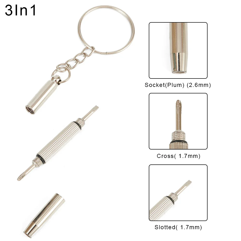 Mini 3in1 Screwdriver Glasses Phone Watch Screw Repair Tool Keyring Keychain Hex Phillips Slotted Screwdrivers