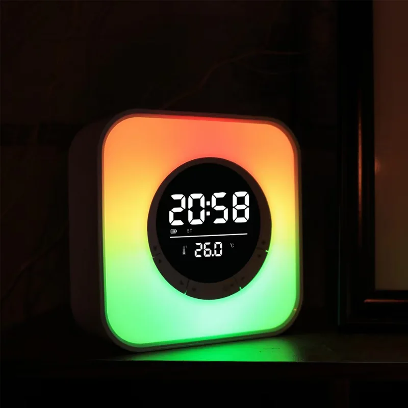 Vofull  Portable Table USB Radio Alarm Clock Hot Selling Dual Alarm Clock RGB Colorful LED Speaker