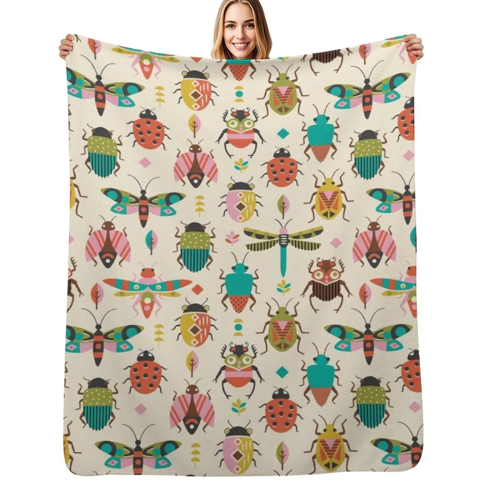 Mid century bugs Throw Blanket bed plaid heavy to sleep Decorative Sofas Sofa for babies Soft Plush Plaid Blankets