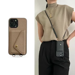 Crossbody Strap Leather Phone Case for IPhone 12 Mini 16E 17 Air 16 15 Plus 17 14 13 11 Pro Max Wallet with Card Holder Cover