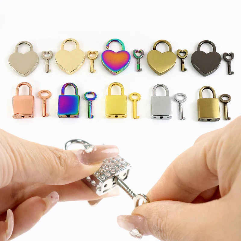 

1-5Sets Metal Keys Padlocks for Luggage Square Lock Clasp Bags Brass Locks Handbag Hardware Decorative Buckle Accessories