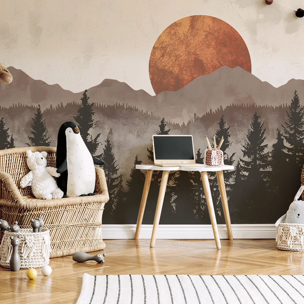 Creative fashion simple sunset Forest Mountain Bedroom living room home background wall beautify decorative wall stickers