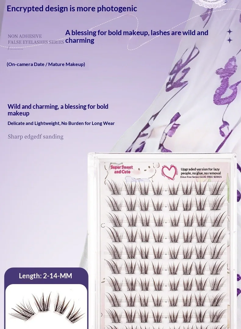 Kleberlose Fuchsauge-Falsche Wimpern im chinesischen Stil, selbstklebende natürliche braune schwarze Wimpern, 3D-voluminöse, flauschige, geflügelte Wimpern – Detail 4