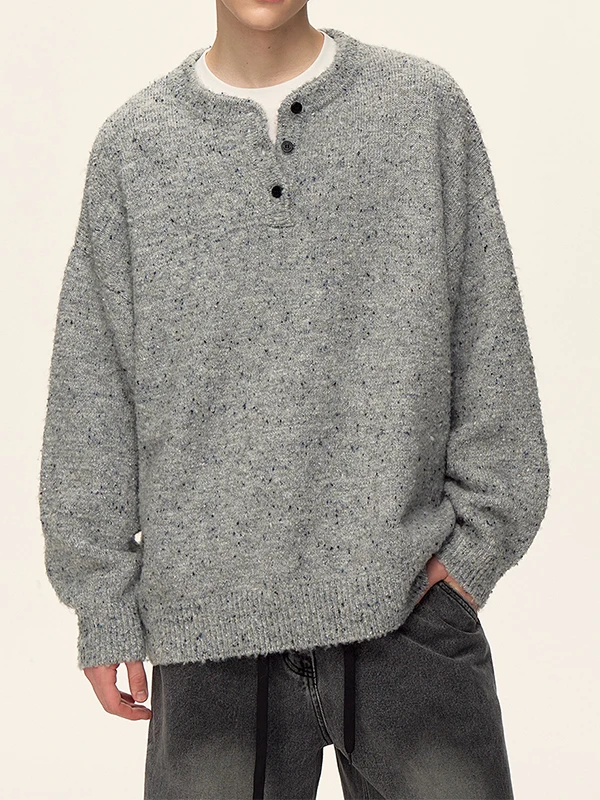 

American Retro Loose Fit Crew Ne Knitwear Casual Warm Polyester Fiber Long Sve Button up Men's Sweater for Autumn Winter