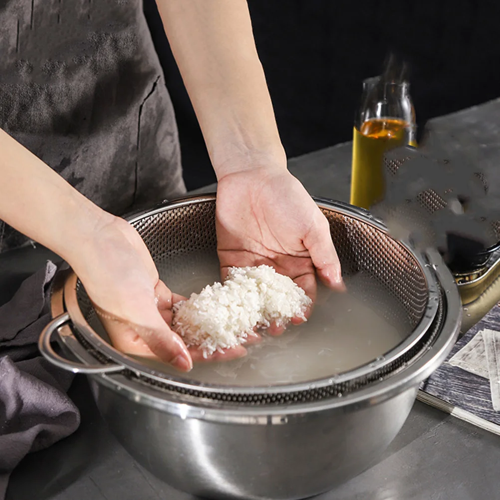 

1pc 25 5cm Stainless Steel Draining Porous Fruit Basket Rice Washing Vegetable Basket Kitchen Storage Home Fruits Container