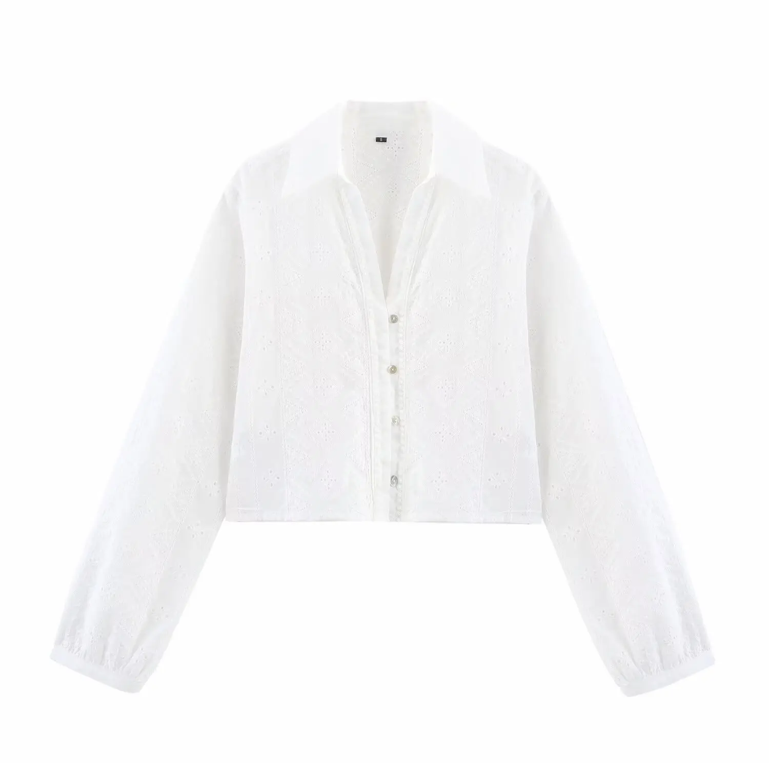 

2025 Autumn New Arrival Turn Down Collar Blouse Women Hollow Embroidery Cotton Shirt Blouse Long Sleeve Lady Crop Tops