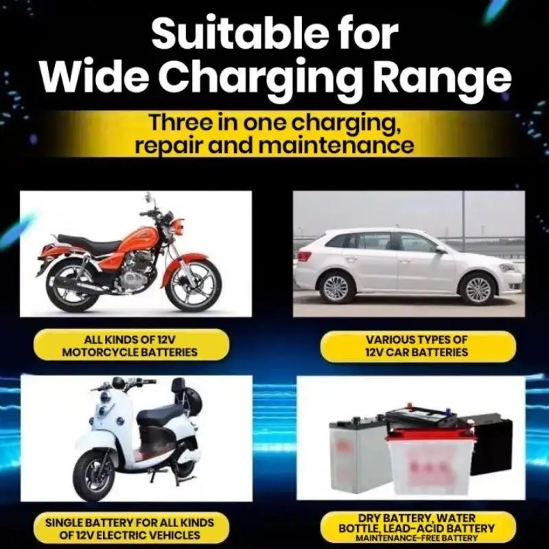@*Smart 12V Universal Car Battery Charger Reverse Polarity Protection Fit for Motorcycle Truck Pickup Home Garage view 3