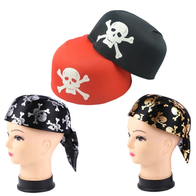 

Woman Halloween Pirate Hairband with Spooky Skull Print Hiphop Tie Back Bandana