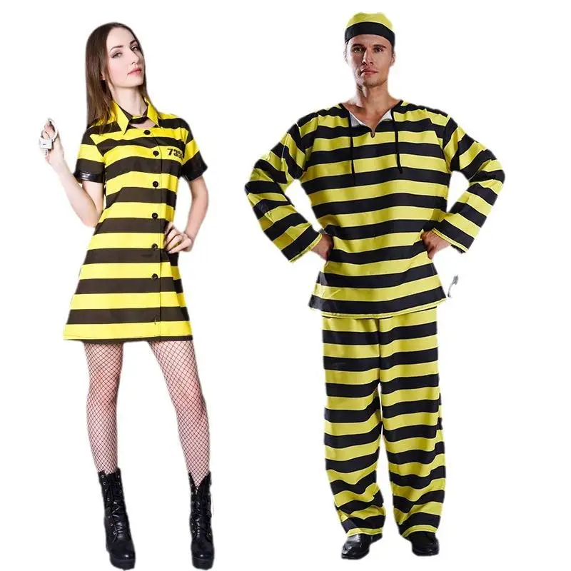 جديد loween زوجين دور بلانغ الزي حجم كبير مخطط سجين تأثيري مجموعة المرحلة زي بولي Material المواد KTV Dr