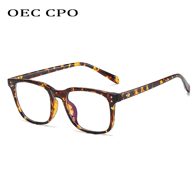 

OEC CPO Retro Women Square Glasses Frame Anti Blue Light Fashion Men Leopard Eyewear Clear Optical Frames Computer Glasses