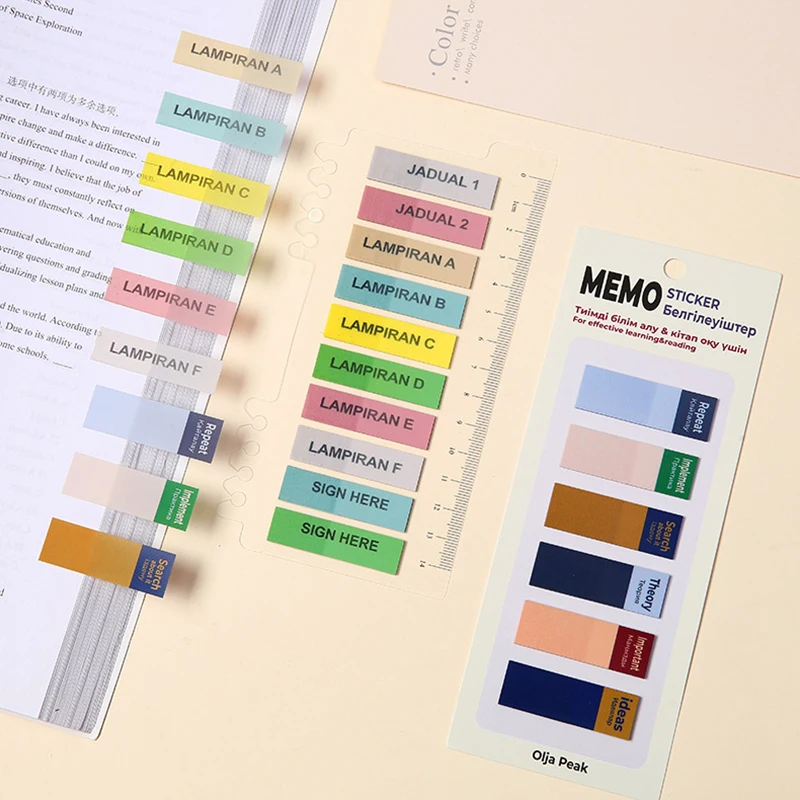 Colorido auto-adesivo Sticky Note Tabs, gravável marcador, Anotações Tabs Papel, calendário transparente Marcação Label, 200 Folhas