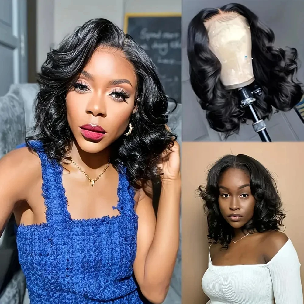 

Transparent Short Bob Body Wave 180% Transparent Lace Wig 13x4 Lace Front Human Hair Wigs Lace Frontal
