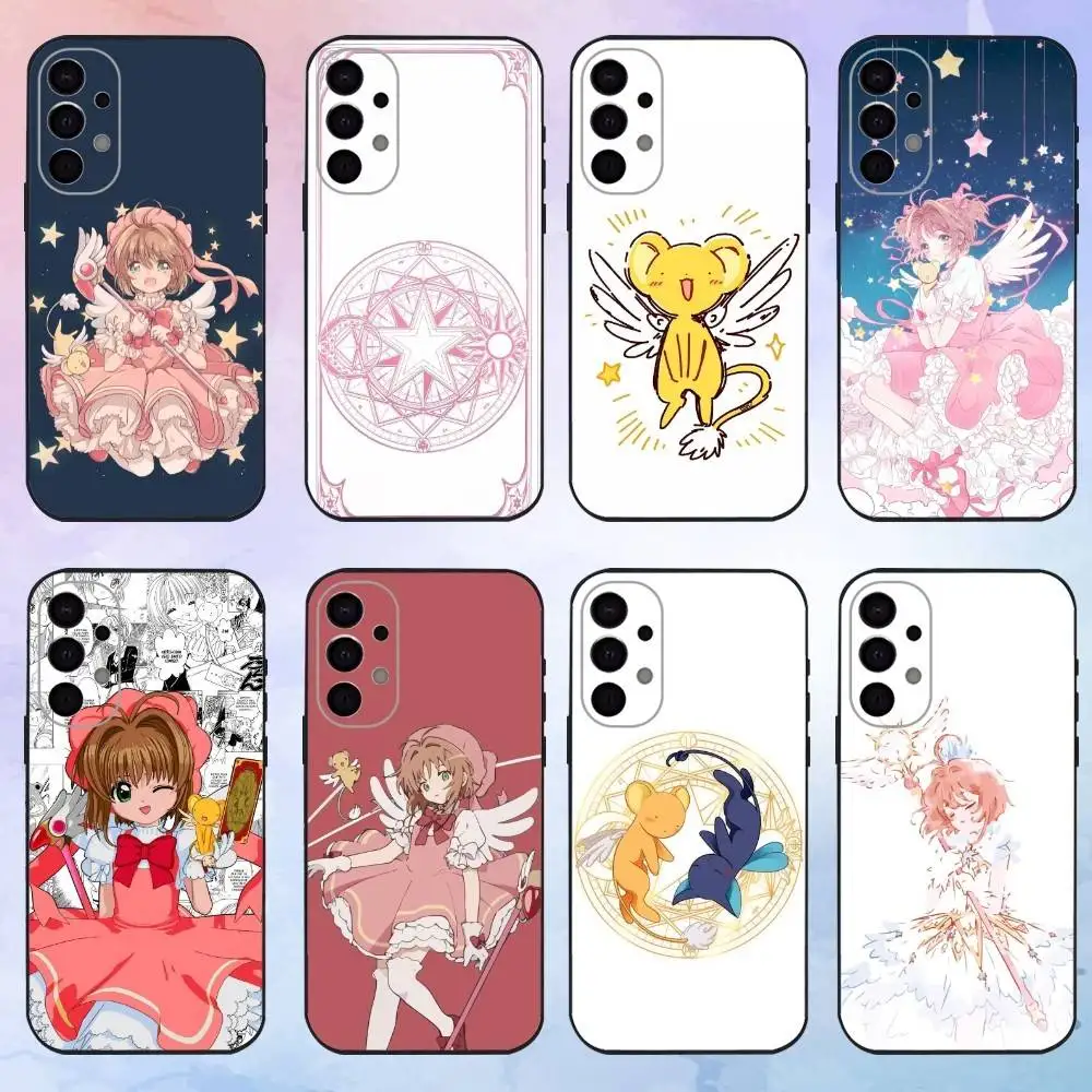Cartão dos desenhos animados c-captor s-sakura caso de telefone para samsung s25, s24, s23, s22, silicone macio preto cover3g