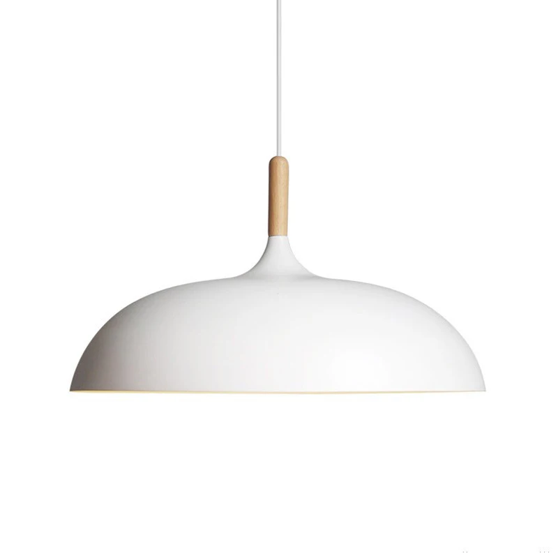 Lámpara Iluminación colgante moderna nordica Rosca E27 de 45 cm diá. Color blanco con detalle en madera.