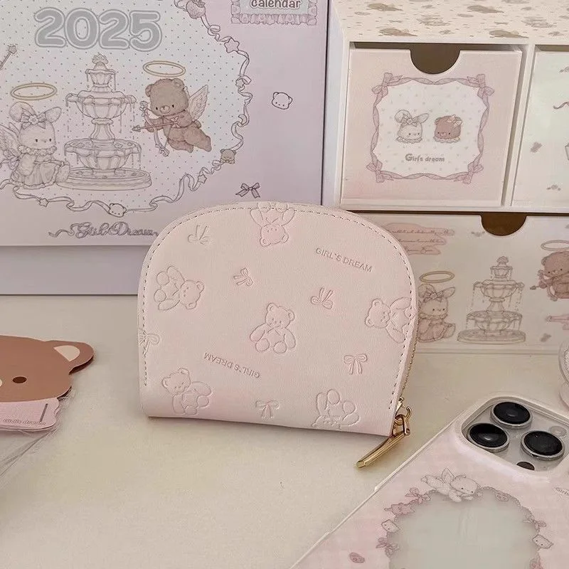 WERLLANDS PU Leather Bear Embossed Semi-Circle Zip 9-Card Slot Card Holder Coin Purse