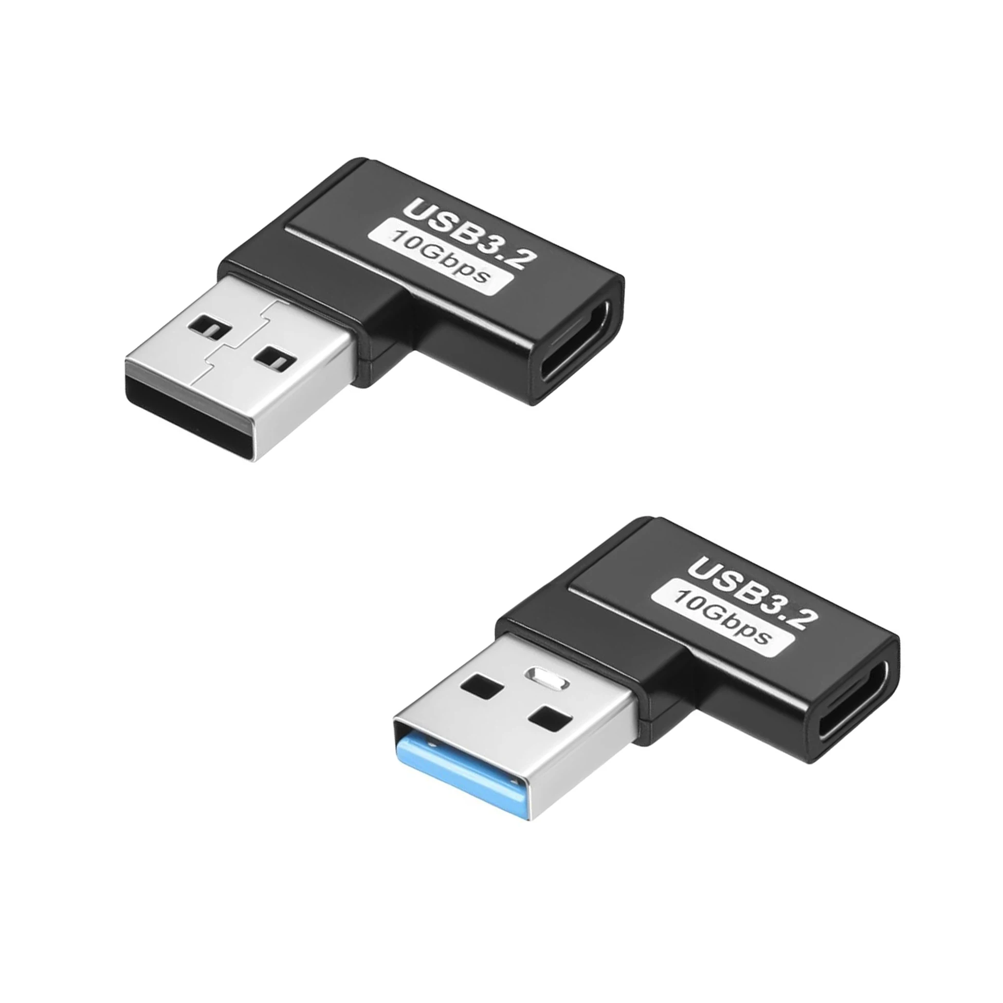 

90 Degree USB to USB C Adapter Left and Right Angle Type A Male to C Female Extender Connector for PC/Laptop/Power Bank/Changer