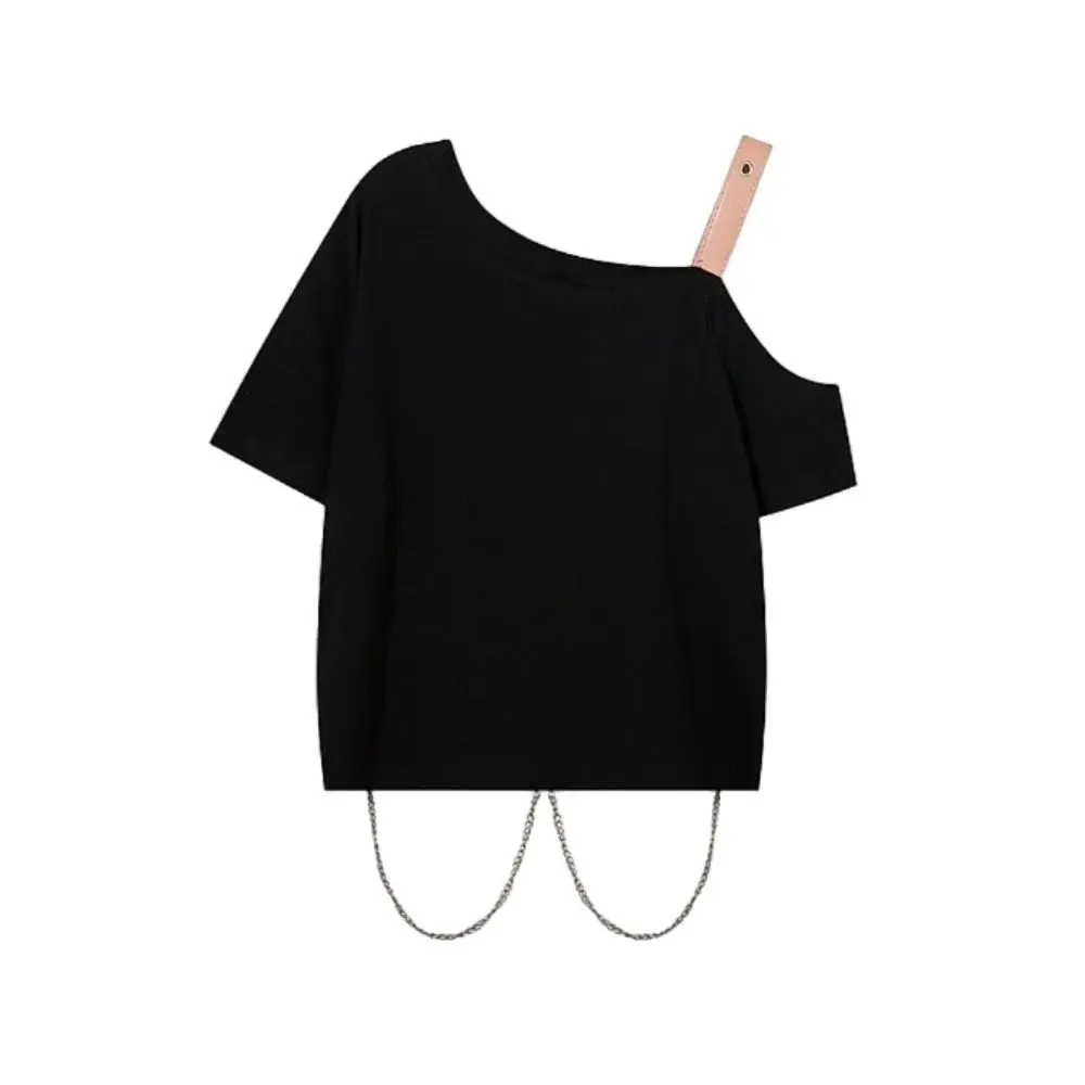 

Punk Y2K Short Sleeve T Shirt Irregular Gothic Off Shoulder Top Letter Streetwear Y2k Crop Top Party