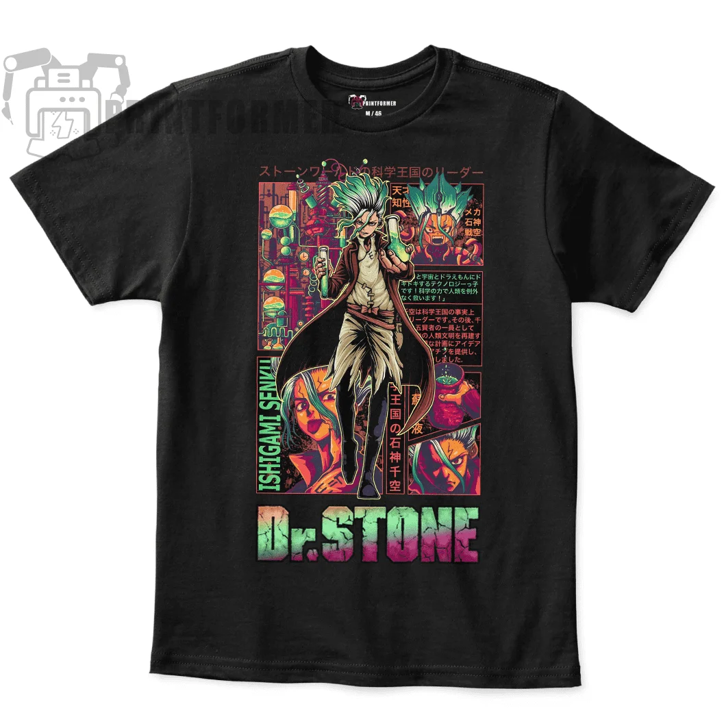 Dr. Stone Suika T-shirt Senku Ishigami Taiju Oki Ryusui Anime Black Gift Shirt 100 Cotton