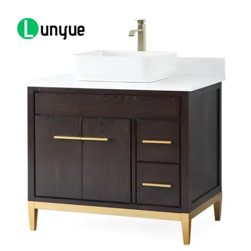 36 Inch Single Sink Bathroom Vanity Cabinet Modern Floor to Ceiling Hotel Style Storage Unit Space Saving Design