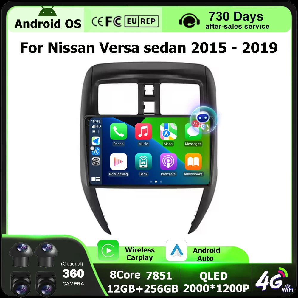 10'' Android Auto For Nissan Versa sedan 2015-2019 Car Radio GPS Navigation Video Player Stereo Wireless Carplay 4G 360 Camera