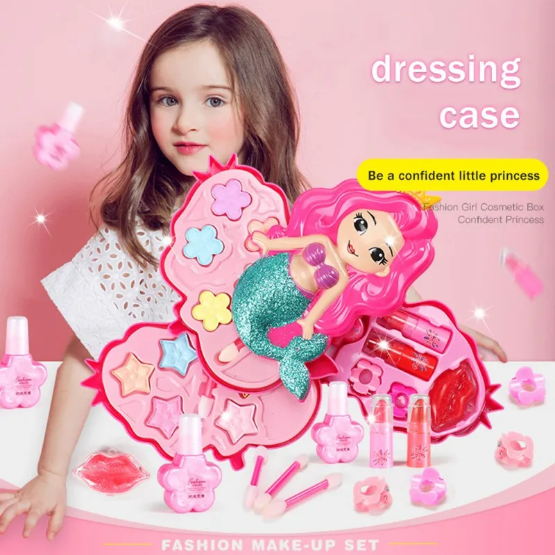 Kids Makeup Cosmetics Playing Box Princess Makeup Girls Toy Play Set Lipstick Eye Shadow Safety Nontoxic Girl Toys Kits