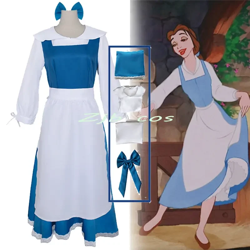 Anime Beauty and Beast Cosplay Belle Cosplay Costumes for Women Blue Maid Dresses Halloween Party Costume